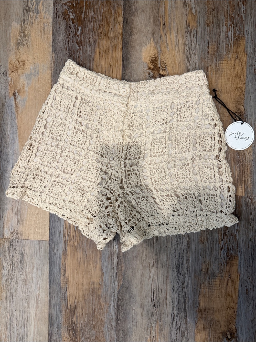 South of Honey Cream Crochet High-Rise Shorts
